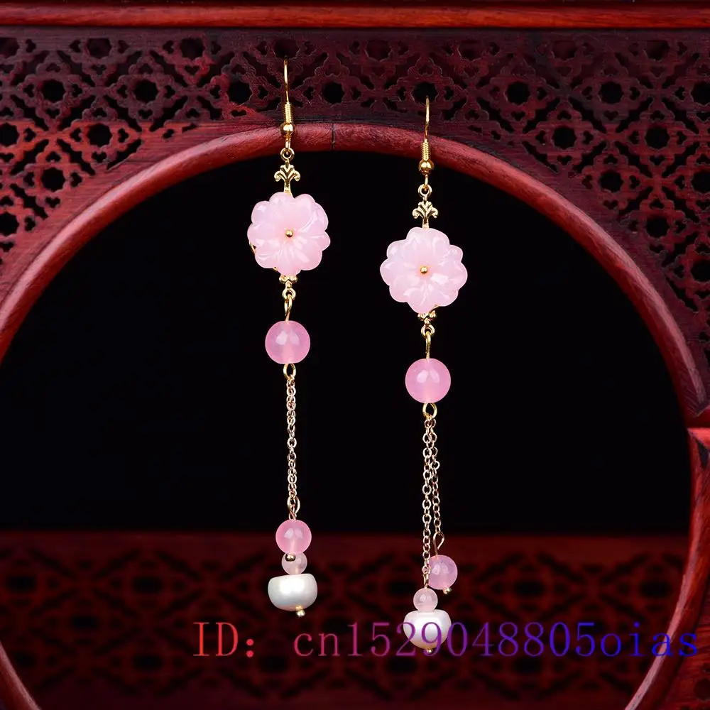 Women Fashion Jewellery - Boucles d'oreilles fleur de Jade rose,