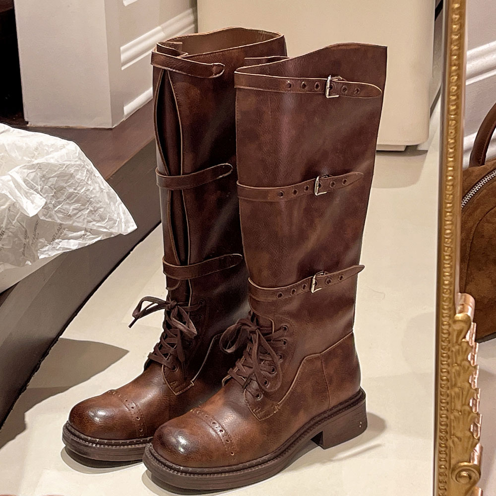Women'S Fashion Knee High Boots - Bottes hautes pour femmes Vintage boucle