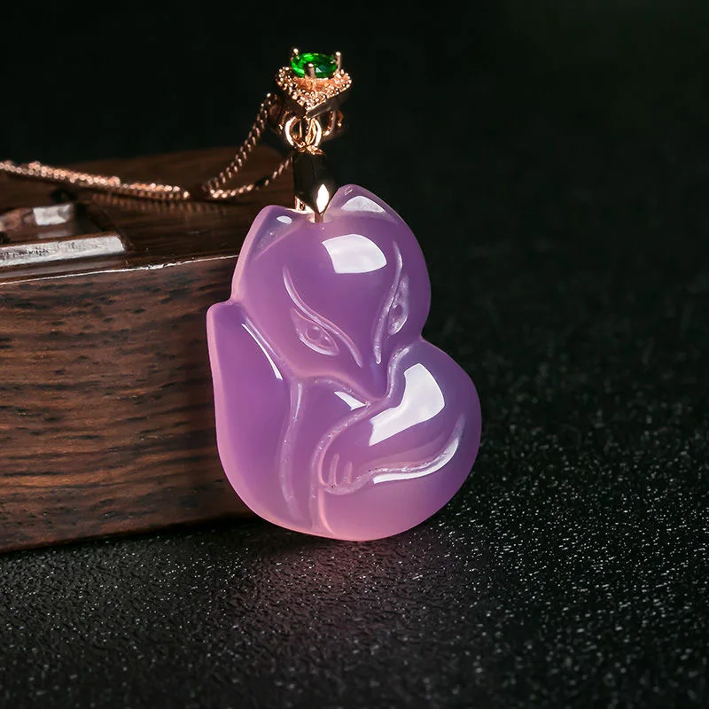 Women Fashion Jewellery - Collier pendentif renard agate violette naturelle