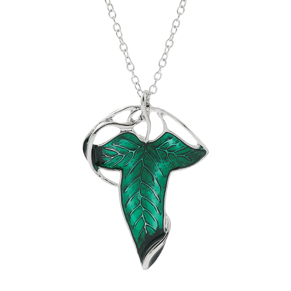 Women Fashion Jewellery - Collier pendentif feuille verte vintage, bijou