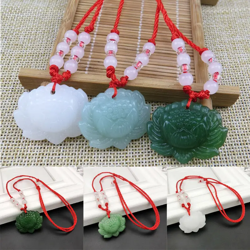 Women Fashion Jewellery - Pendentif Lotus en Jade vert naturel,