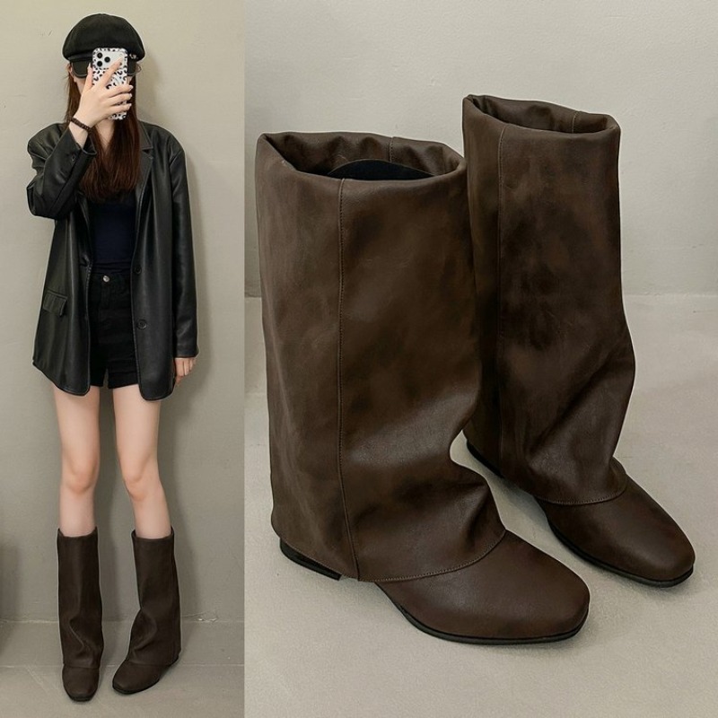 Women'S Fashion Knee High Boots - Nouvelles bottes vintage à bout carré