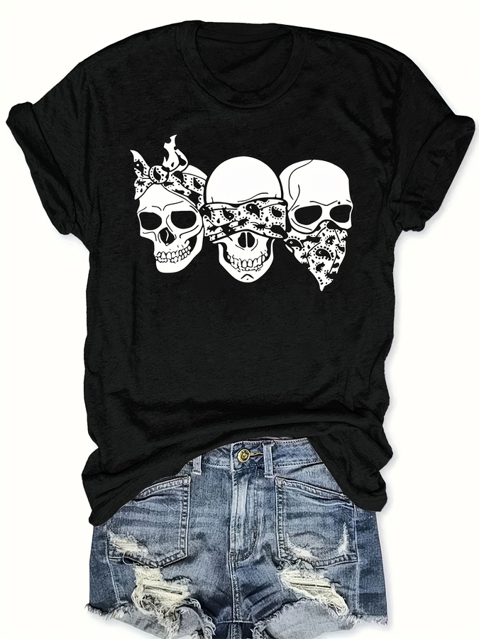 Women'S Fashion Trends Summer 2025 - T-shirt Happy Cartoon Skull, coupe ample,