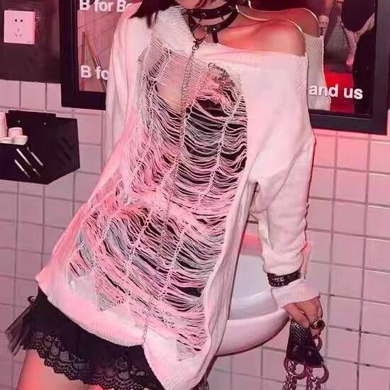 Off Shoulder Top - Pull tricoté pour fille, style Harajuku