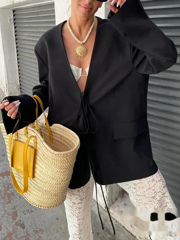 Blazer Women Oversized - Blazer noir surdimensionné pour femmes, décontracté,