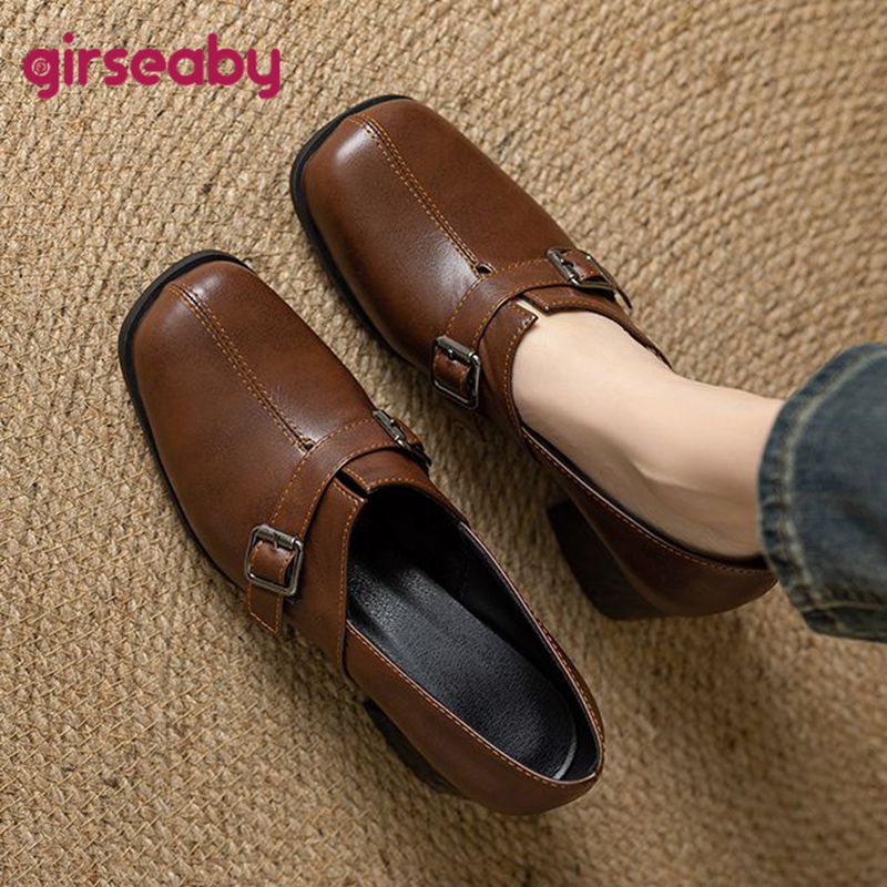 Women'S Fashion Loafers - Girseaby Vintage femmes pompes bout carré