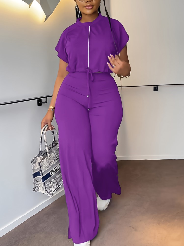 Femmes décontracté col rond co - Wide Leg Palazzo Pants avis et prix