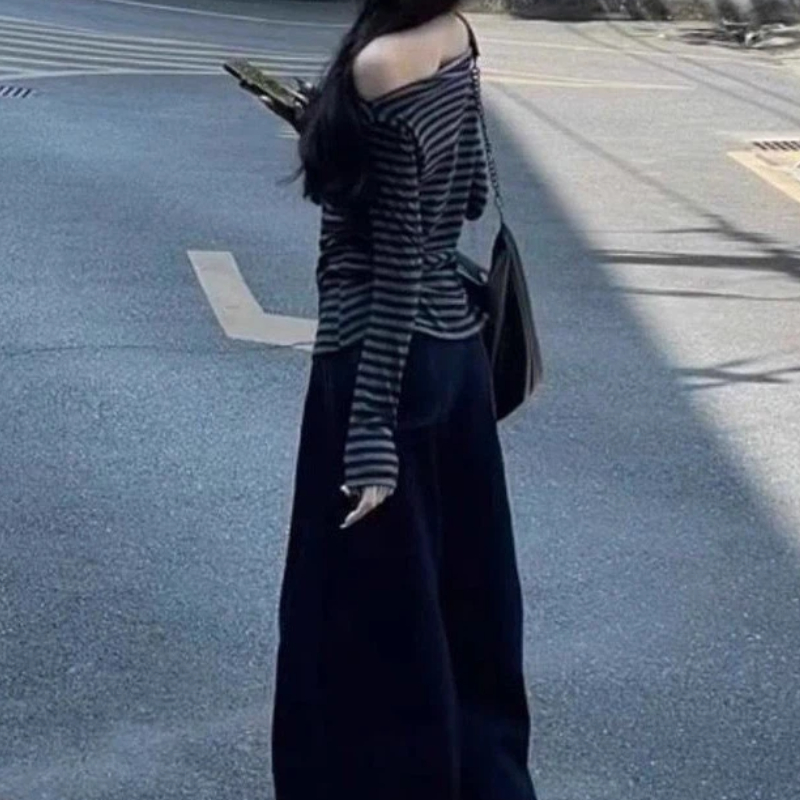 Haut décontracté vintage rayé  - Off Shoulder Top avis et prix