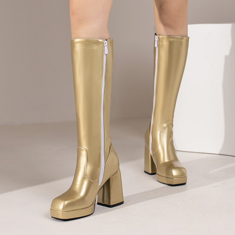 Bottes à plateforme en cuir ve - Women'S Fashion Knee High Boots avis et prix