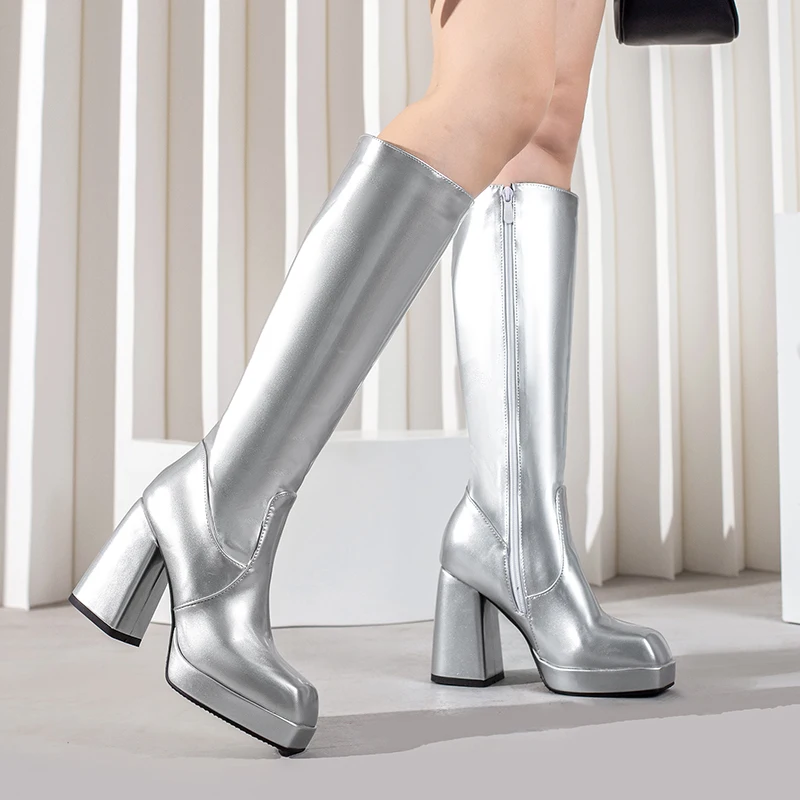 Bottes à plateforme en cuir ve - Women'S Fashion Knee High Boots avis et prix